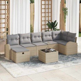 Conjunto de sofá de jardín con cojín 8 pcs beige y gris claro