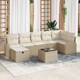 Conjunto de sofá de jardín con cojín 8 pcs beige y crema