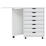 Chest of drawers with wheels and desk MOSS solid white pine wood by vidaXL, Lockers and storage cabinets - Ref: Foro24-355901...