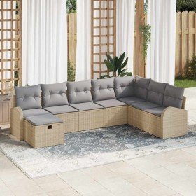 Conjunto de sofá de jardín con cojín 8 pcs beige y gris claro