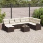 Conjunto de sofá de jardín con cojín 9 pcs Marrón y crema