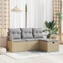 Conjunto de sofá de jardín con cojín 4 pcs beige y gris claro