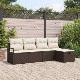 Conjunto de sofá de jardín con cojín 5 pcs Marrón y crema