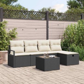 Conjunto de sofá de jardín con cojín 6 pcs Negro y crema