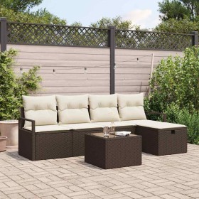 Conjunto de sofá de jardín con cojín 6 pcs Marrón y crema