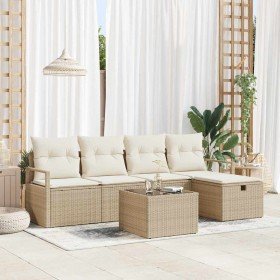 Conjunto de sofá de jardín con cojín 6 pcs beige y crema Conjunto de sofá de jardín con cojín 6 pcs beige y crema
