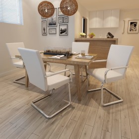 Sillas de comedor voladizas 4 unidades de tela blanca