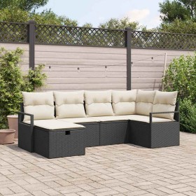 Conjunto de sofá de jardín con cojín 6 pcs Negro y crema