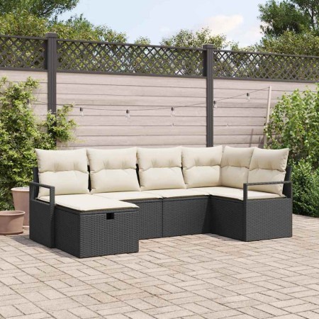 Conjunto de sofá de jardín con cojín 6 pcs Negro y crema