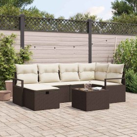 Conjunto de sofá de jardín con cojín 7 pcs Marrón y crema