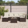 Conjunto de sofá de jardín con cojín 7 pcs Marrón y crema