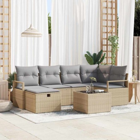 Conjunto de sofá de jardín con cojín 7 pcs beige y gris claro