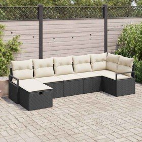 Conjunto de sofá de jardín con cojín 7 pcs Negro y crema Conjunto de sofá de jardín con cojín 7 pcs Negro y crema