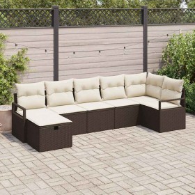 Conjunto de sofá de jardín con cojín 7 pcs Marrón y crema