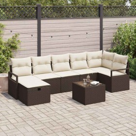 Conjunto de sofá de jardín con cojín 8 pcs Marrón y crema