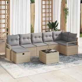 Conjunto de sofá de jardín con cojín 8 pcs beige y gris claro Conjunto de sofá de jardín con cojín 8 pcs beige y gris claro