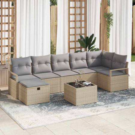 Conjunto de sofá de jardín con cojín 8 pcs beige y gris claro