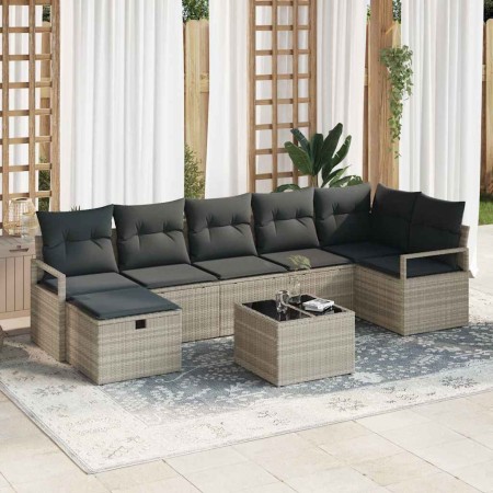 Conjunto de sofá de jardín 8 pcs Gris claro 287 x 122 x 85 cm