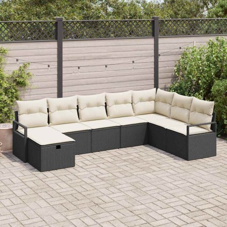 Conjunto de sofá de jardín con cojín 8 pcs Negro y crema