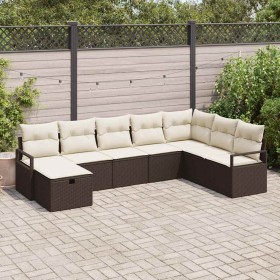 Conjunto de sofá de jardín con cojín 8 pcs Marrón y crema