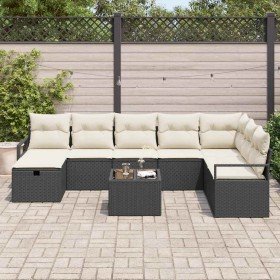 Conjunto de sofá de jardín con cojín 9 pcs Negro y crema