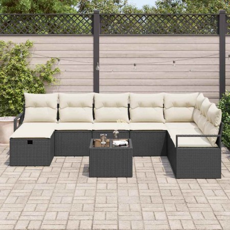 Conjunto de sofá de jardín con cojín 9 pcs Negro y crema