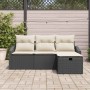 Conjunto de sofá de jardín con cojín 4 pcs Negro Poliratán