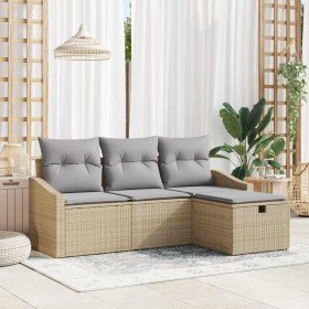 Conjunto de sofá de jardín con cojín 4 pcs Beige Poliratán