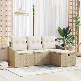Conjunto de sofá de jardín con cojín 4 pcs Beige Poliratán