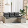 Conjunto de sofá de jardín con cojín 4 pcs Gris claro Poliratán