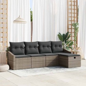 Conjunto de sofá de jardín con cojín 5 pcs Gris Poliratán