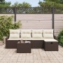 Conjunto de sofá de jardín con cojín 6 pcs Marrón Poliratán