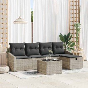 Conjunto de sofá de jardín con cojín 6 pcs Gris claro Poliratán