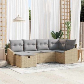 Conjunto de sofá de jardín con cojín 6 pcs Beige y Gris Claro