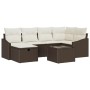 Conjunto de sofá de jardín con cojín 7 pcs Marrón y crema
