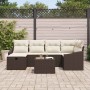 Conjunto de sofá de jardín con cojín 7 pcs Marrón y crema