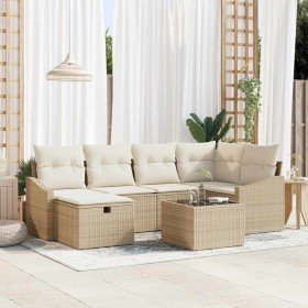 Conjunto de sofá de jardín con cojín 7 pcs Beige y Crema Conjunto de sofá de jardín con cojín 7 pcs Beige y Crema