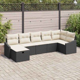 Conjunto de sofá de jardín con cojín 7 pcs Negro Poliratán