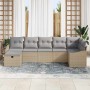 Conjunto de sofá de jardín con cojín 7 pcs Beige Poliratán