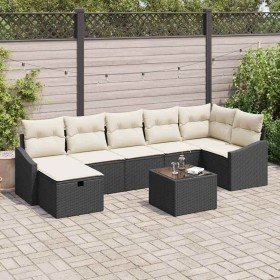 Conjunto de sofá de jardín con cojín 8 pcs Negro Poliratán