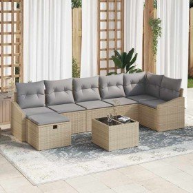 Conjunto de sofá de jardín con cojín 8 pcs Beige Poliratán