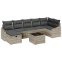 Conjunto de sofá de jardín con cojín 8 pcs Gris claro Poliratán