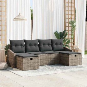 Conjunto de sofá de jardín con cojín 6 pcs Gris Poliratán Conjunto de sofá de jardín con cojín 6 pcs Gris Poliratán