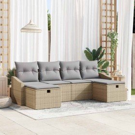 Conjunto de sofá de jardín con cojín 6 pcs Beige Poliratán