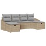 Conjunto de sofá de jardín con cojín 6 pcs Beige Poliratán