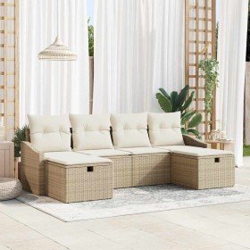 Conjunto de sofá de jardín con cojín 6 pcs Beige Poliratán