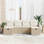 Conjunto de sofá de jardín con cojín 6 pcs Beige Poliratán
