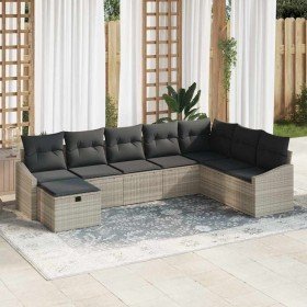 Conjunto de sofá de jardín con cojín 8 pcs Gris claro Poliratán