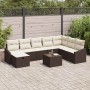 Conjunto de sofá de jardín con cojín 9 pcs Marrón Poliratán
