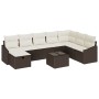 Conjunto de sofá de jardín con cojín 9 pcs Marrón Poliratán